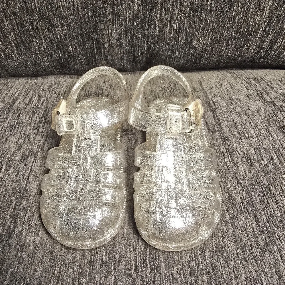 Simple Joys by Carters Nora Clear Glitter Jelly Sandals Kids Size 4M WLEDEC22